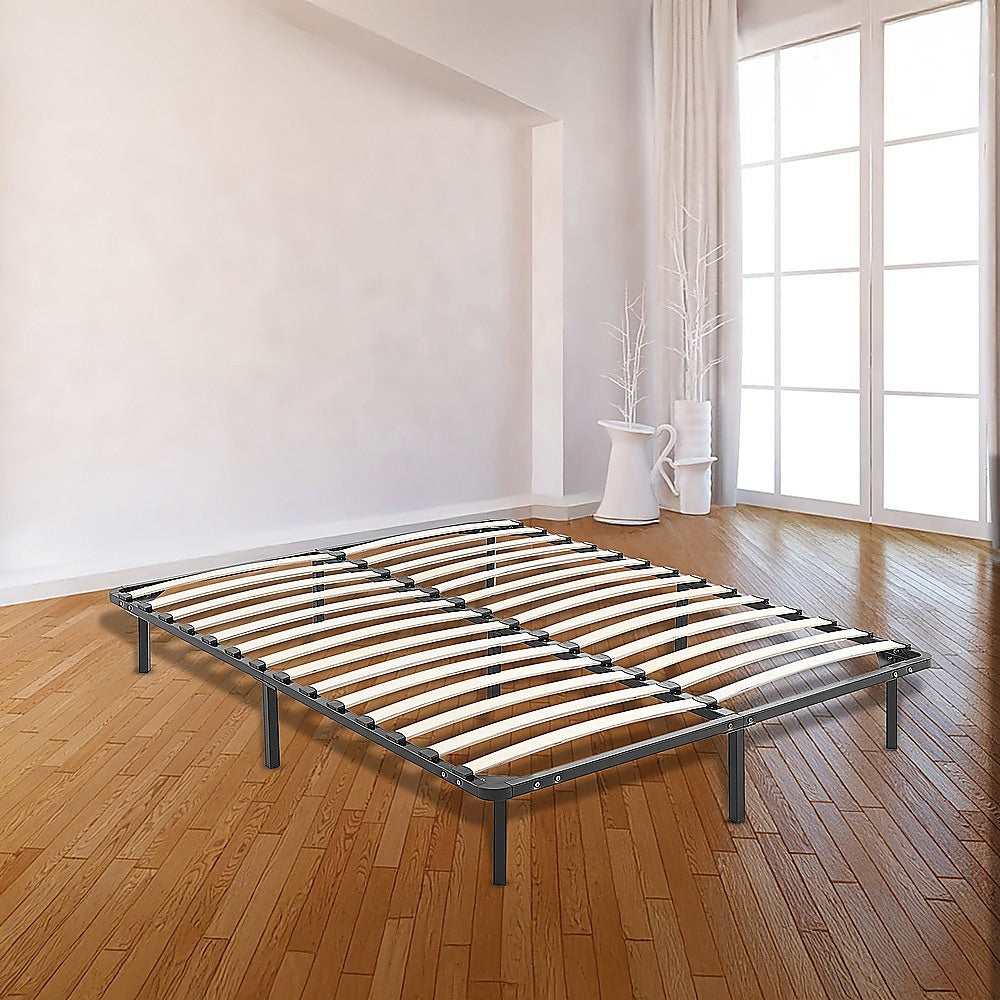 Double metal bed frame in black powder-coated steel — full front view — Allure Home Collections