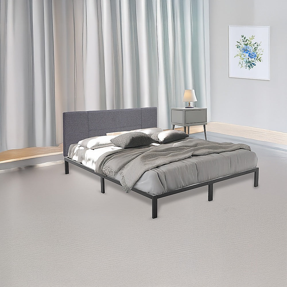 Queen metal bed base close-up showing powder-coated black steel construction — Allure Home Collections