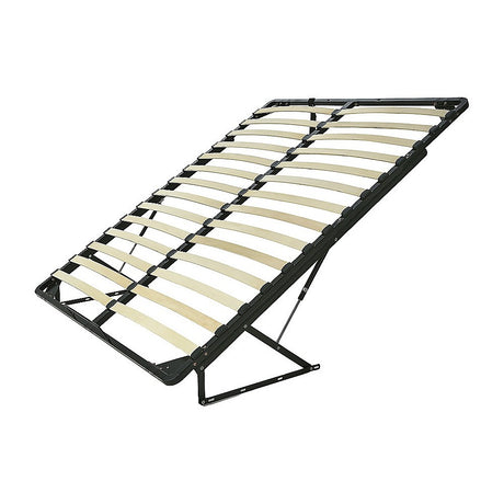 Queen gas lift bed frame open showing underbed storage access — Allure Home Collections