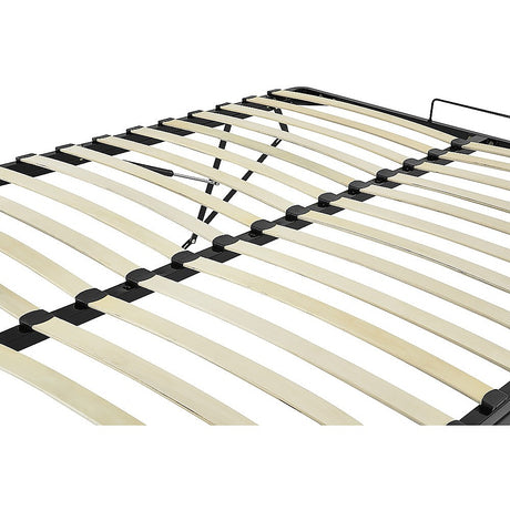 Queen gas lift bed frame showing 300kg capacity steel construction — Allure Home Collections