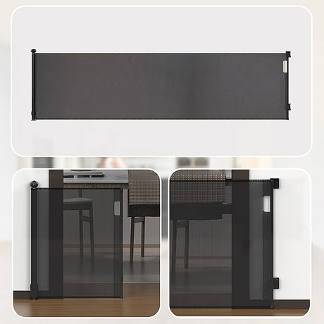 Retractable mesh baby safety gate in black