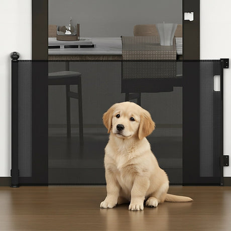 Retractable mesh baby safety gate in black