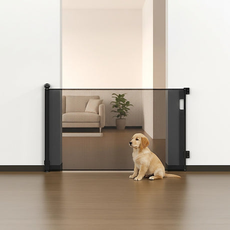 Retractable mesh baby safety gate in black