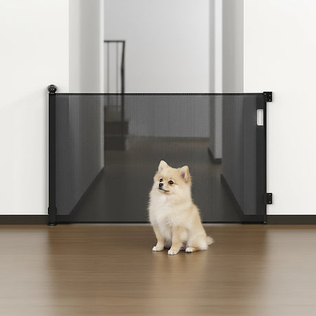 Retractable mesh baby safety gate in black