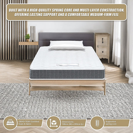 Medium Firm Hybrid Spring Mattress, King Single