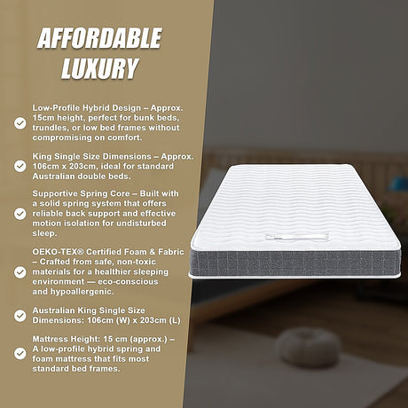 Medium Firm Hybrid Spring Mattress, King Single