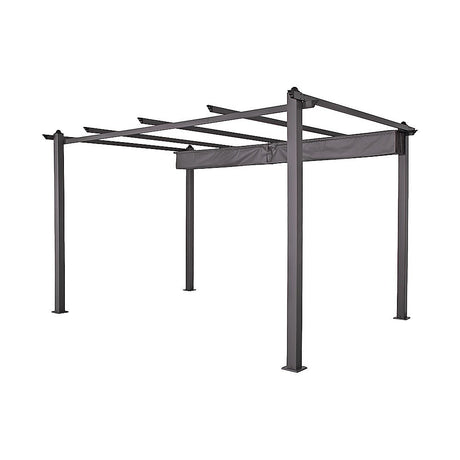 Dark grey 3 x 4 m aluminium pergola with the retractable canopy closed