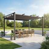 Aluminium pergola shown from the front with the slanted roof extended