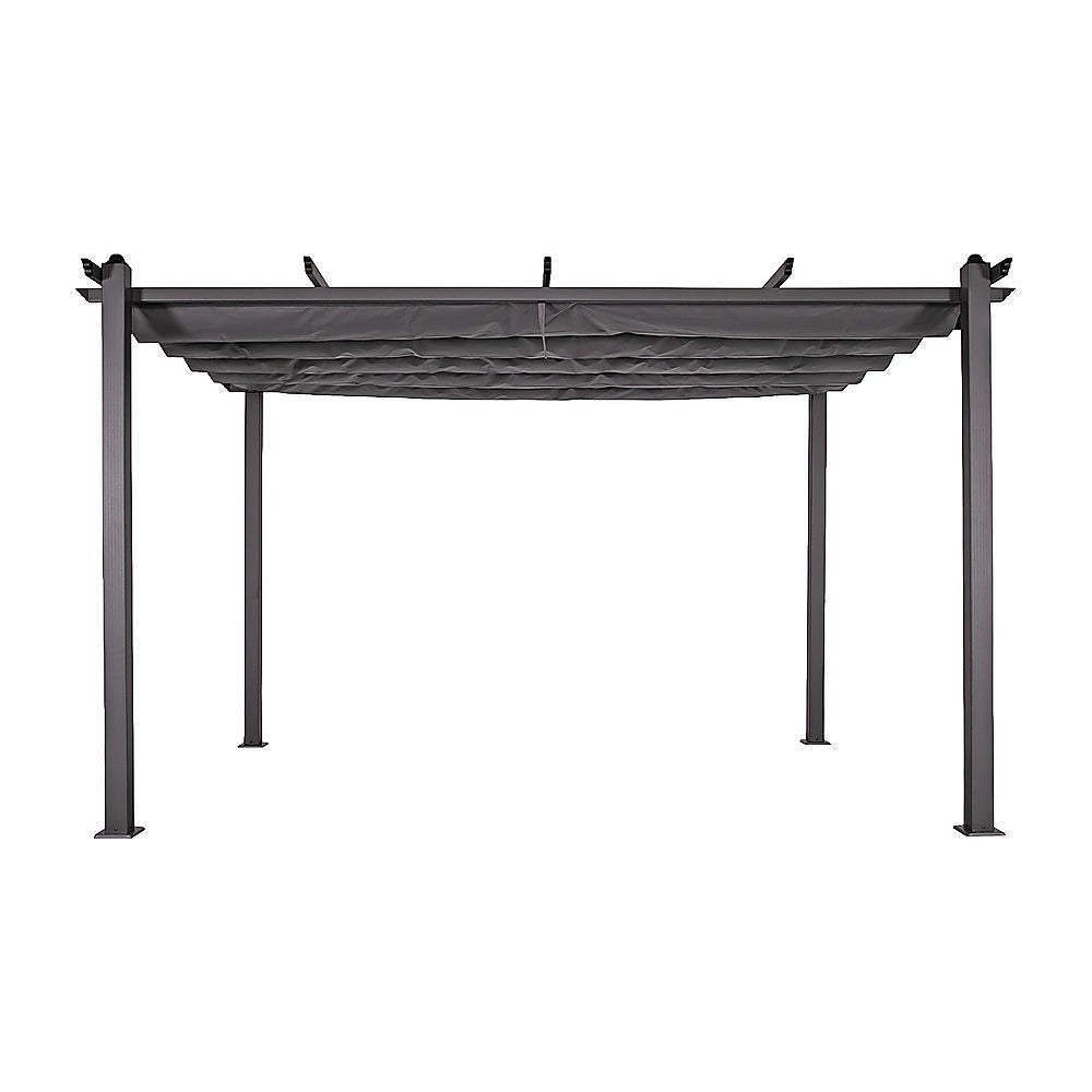 Base plate of the pergola leg anchored to a paved surface