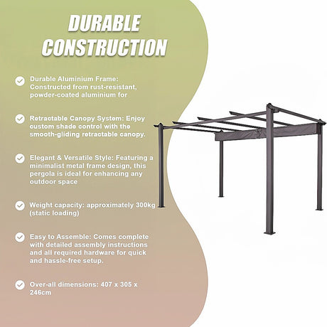 Dimension diagram of the 3 x 4 m aluminium pergola