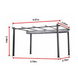 Pergola frame components and hardware laid out before assembly