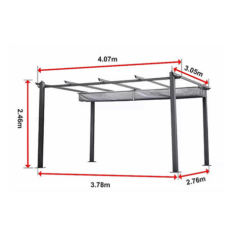 Pergola frame components and hardware laid out before assembly