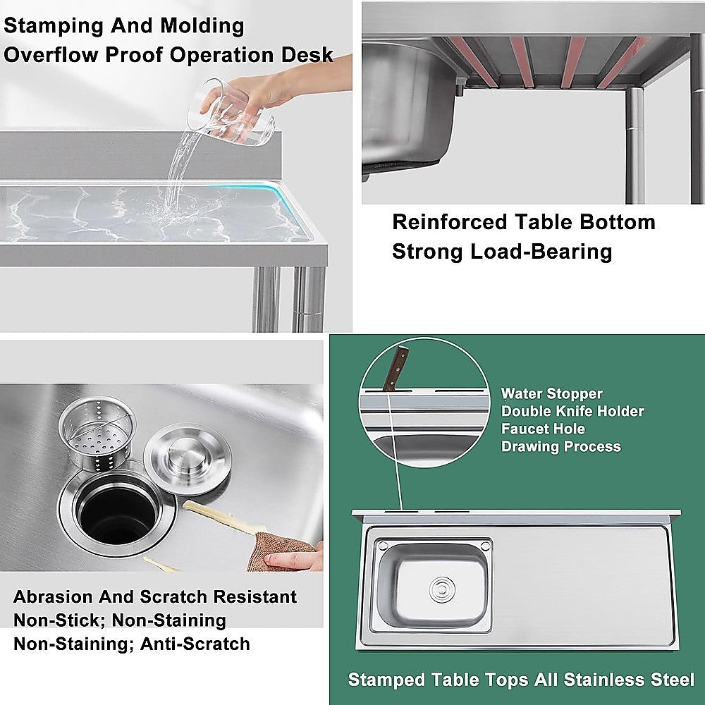 Freestanding commercial stainless steel utility sink 120x50x79cm