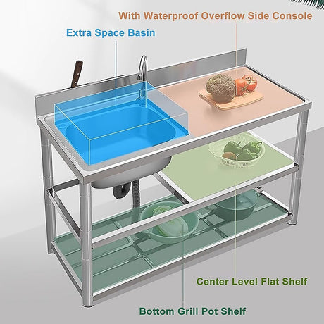 Freestanding commercial stainless steel utility sink 120x50x79cm