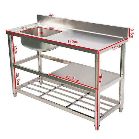 Freestanding commercial stainless steel utility sink 120x50x79cm