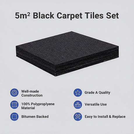 Zahara Carpet Tiles, 50 x 50cm, Black, 20pcs