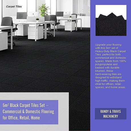 Zahara Carpet Tiles, 50 x 50cm, Black, 20pcs