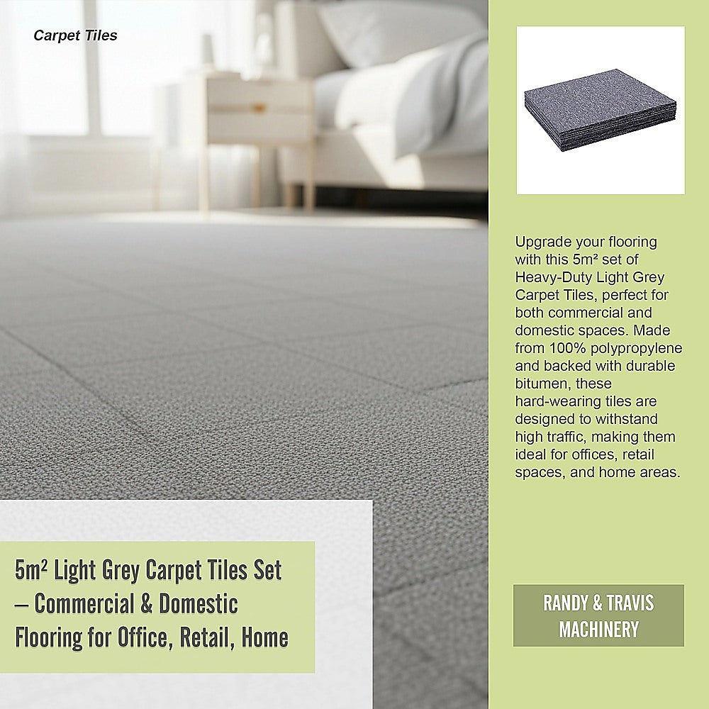 Zahara Carpet Tiles, 50 x 50cm, Light Grey, 20pcs
