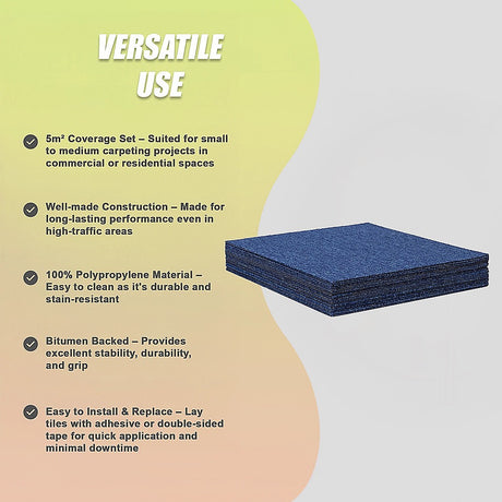 Zahara Carpet Tiles, 50 x 50cm, Blue, 20pcs