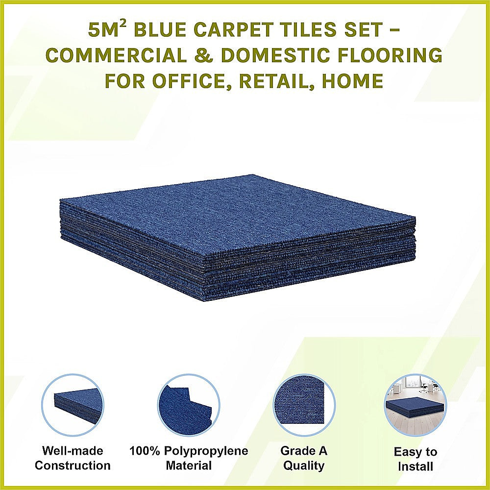 Zahara Carpet Tiles, 50 x 50cm, Blue, 20pcs
