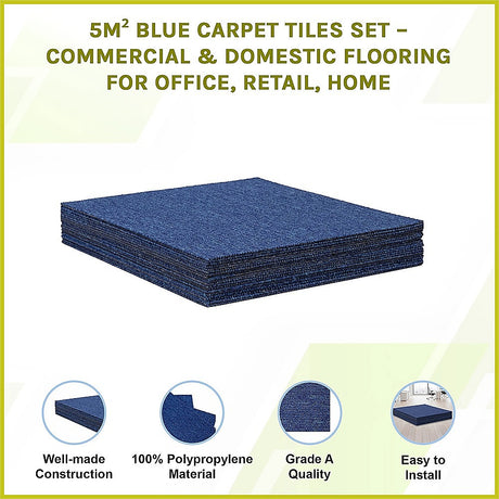 Zahara Carpet Tiles, 50 x 50cm, Blue, 20pcs