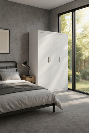 Lindfield 3 door white gloss wardrobe with black handles
