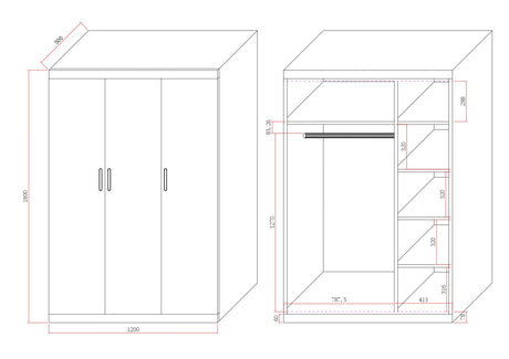 Modern White Gloss 3-Door Wardrobe with Black Handles