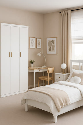 Lindfield 3 door white gloss wardrobe with gold handles