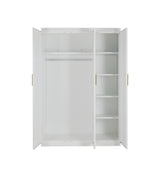 Elegant 3 Door White Gloss Wardrobe with Gold Handles