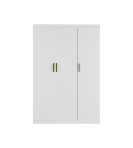 Elegant 3 Door White Gloss Wardrobe with Gold Handles