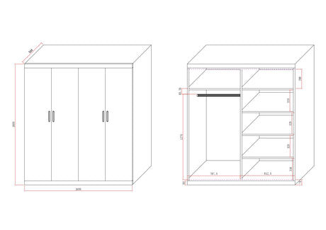 Elegant 4-Door White Gloss Wardrobe