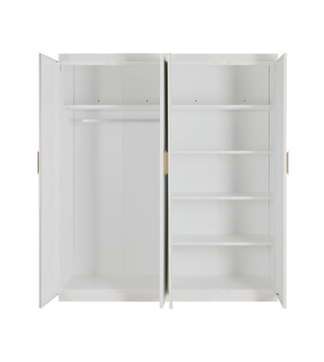 Elegant White Gloss 4 Door Wardrobe with Gold Handles