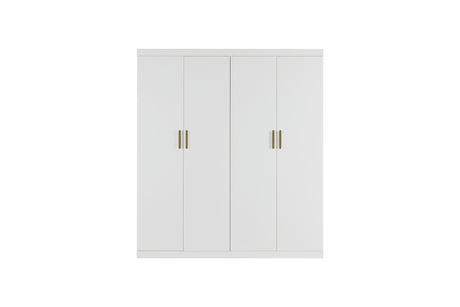 Elegant White Gloss 4 Door Wardrobe with Gold Handles