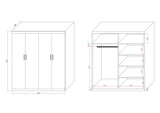 Elegant White Gloss 4 Door Wardrobe with Gold Handles