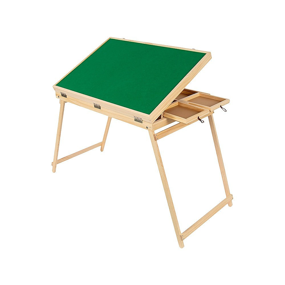 Folding jigsaw puzzle table with tilting top