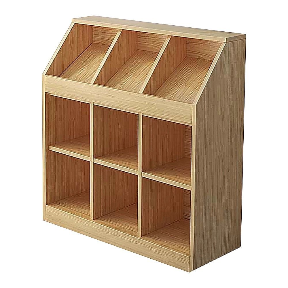 Light oak slanted top bookcase with open shelves