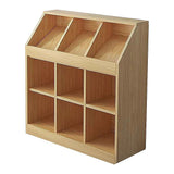 Light oak slanted top bookcase with open shelves