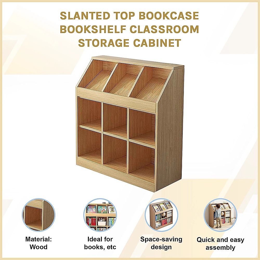 Light oak slanted top bookcase with open shelves
