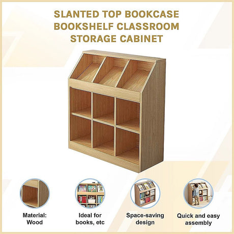 Light oak slanted top bookcase with open shelves