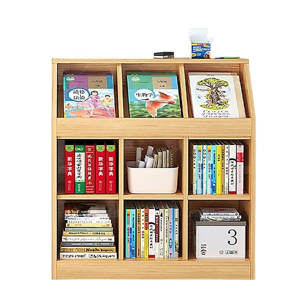 Light oak slanted top bookcase with open shelves