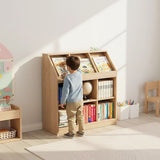 Light oak slanted top bookcase with open shelves