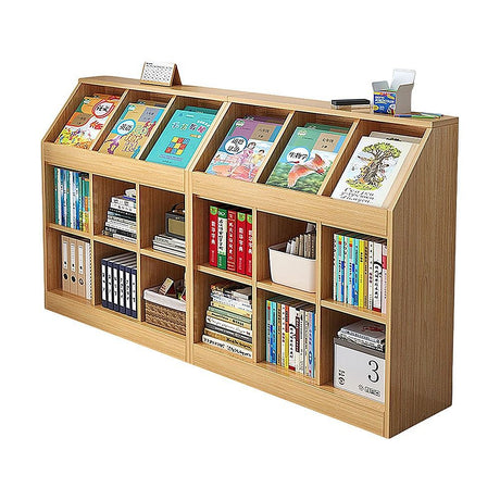 Light oak slanted top bookcase with open shelves