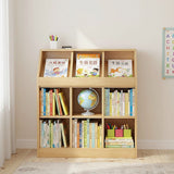 Light oak slanted top bookcase with open shelves