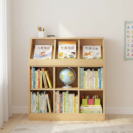 Light oak slanted top bookcase with open shelves