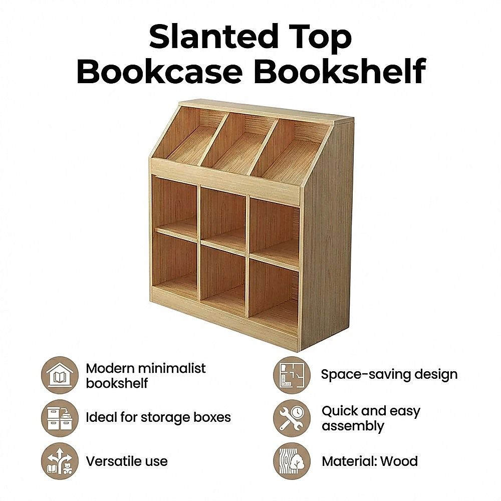 Light oak slanted top bookcase with open shelves