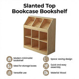 Light oak slanted top bookcase with open shelves