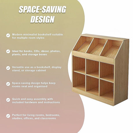 Light oak slanted top bookcase with open shelves