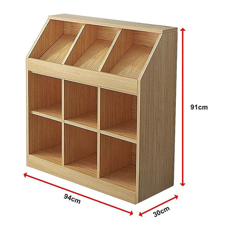Light oak slanted top bookcase with open shelves