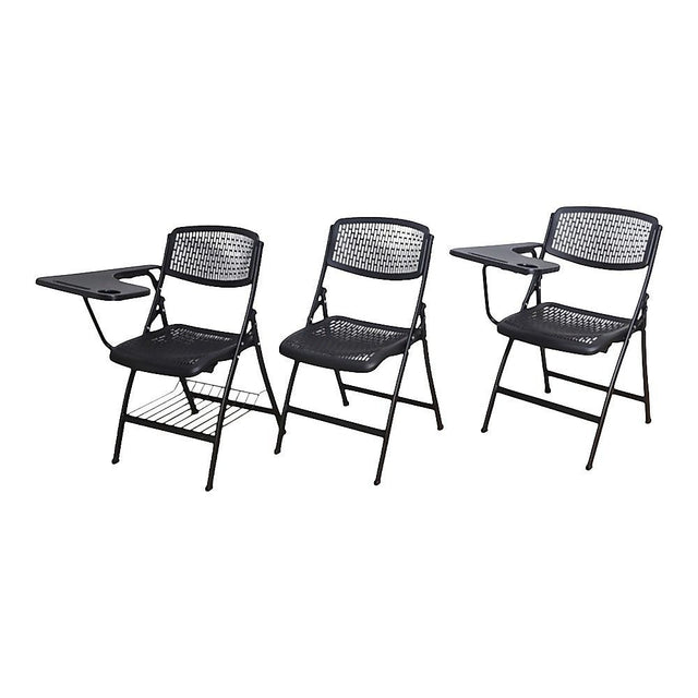 Nannup black folding lecture chair with writing tablet