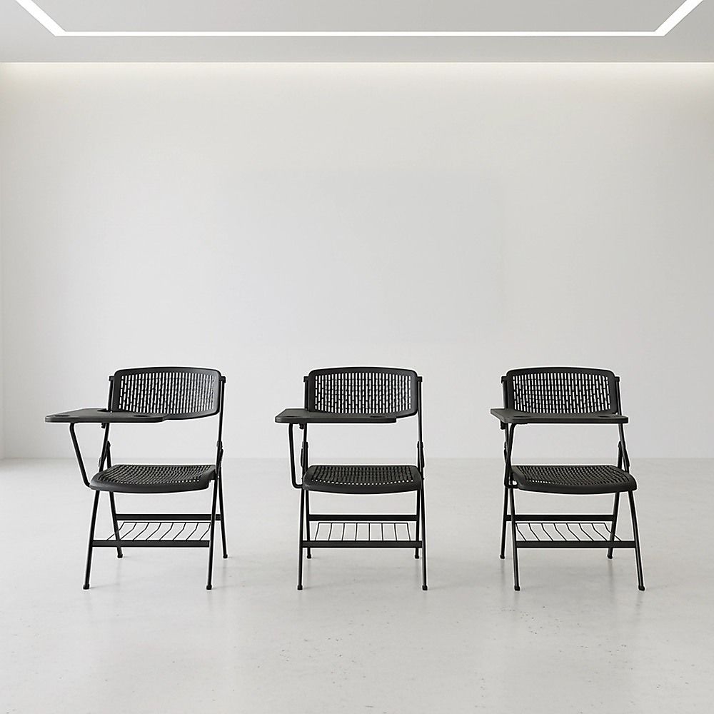 Nannup black folding lecture chair with writing tablet